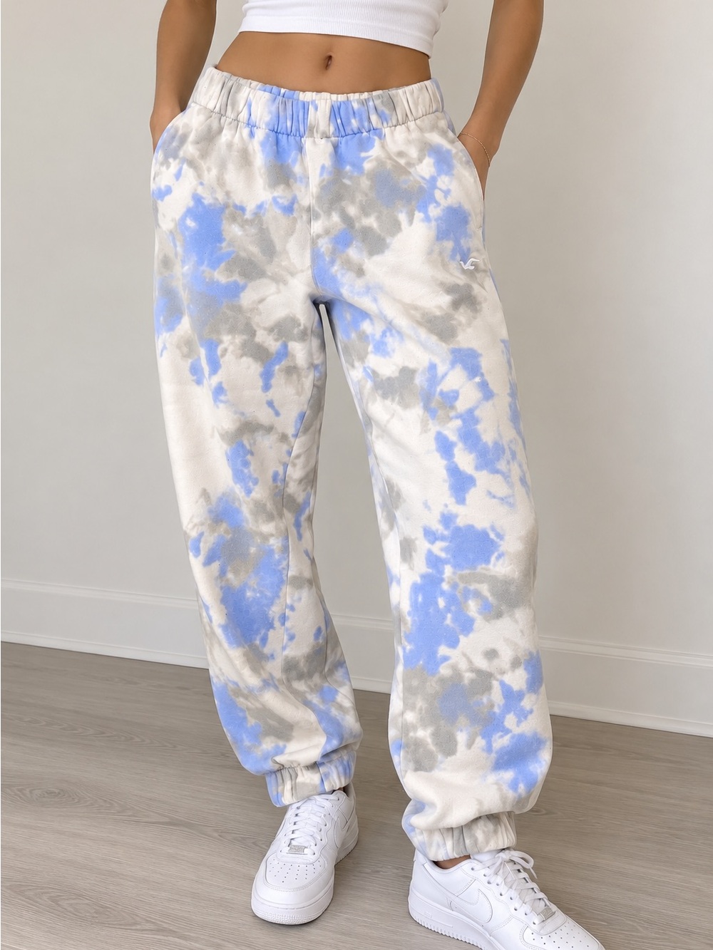Hollister Blue Gray Cream Tie-Dye Jogger Pants XS